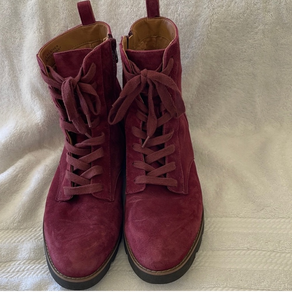 Vionic Lani lace up suede boots with zipper for easy on/off
